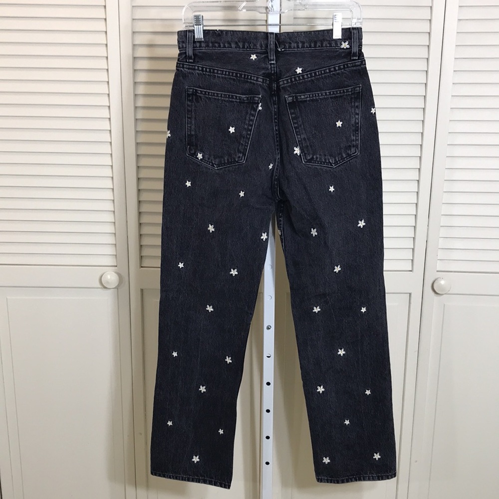 Reformation Cynthia High Relaxed Black Daisy Jeans Size 27 - Picture 8 of 16